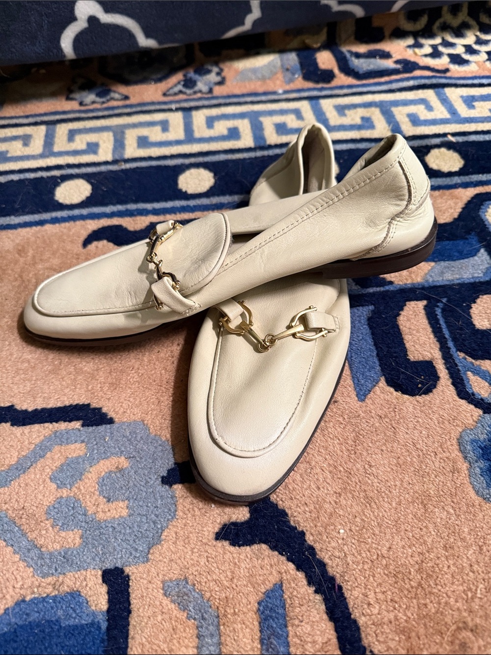 Zara Cream Leather Loafers with Gold Horsebit